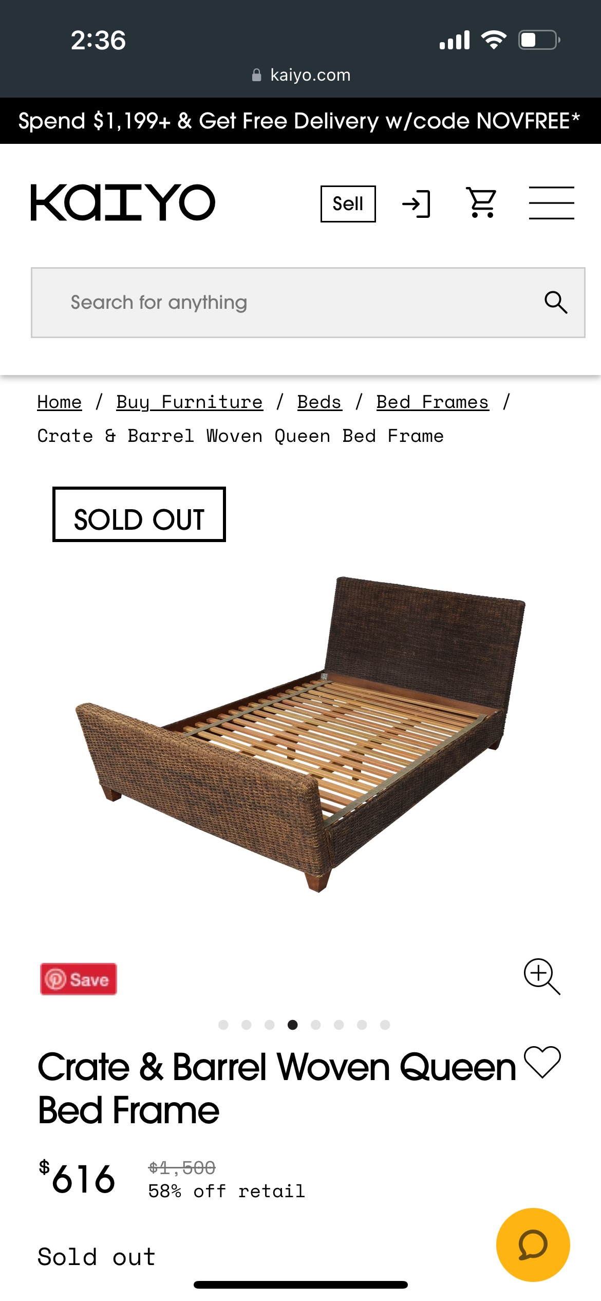Crate & Barrel Woven Queen Bed Frame